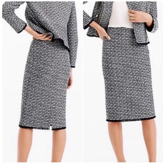 J. Crew Dresses & Skirts - J CREW Pencil Skirt Tweed Black White Fringe Knee sz 10 Preppy Classic Office